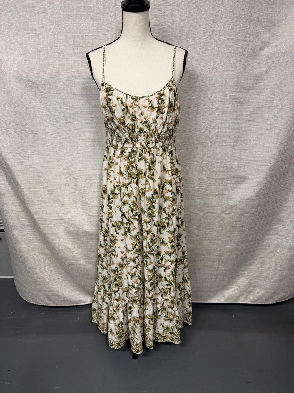 Max Studio Cream Floral Maxi Dress with Green Accents
